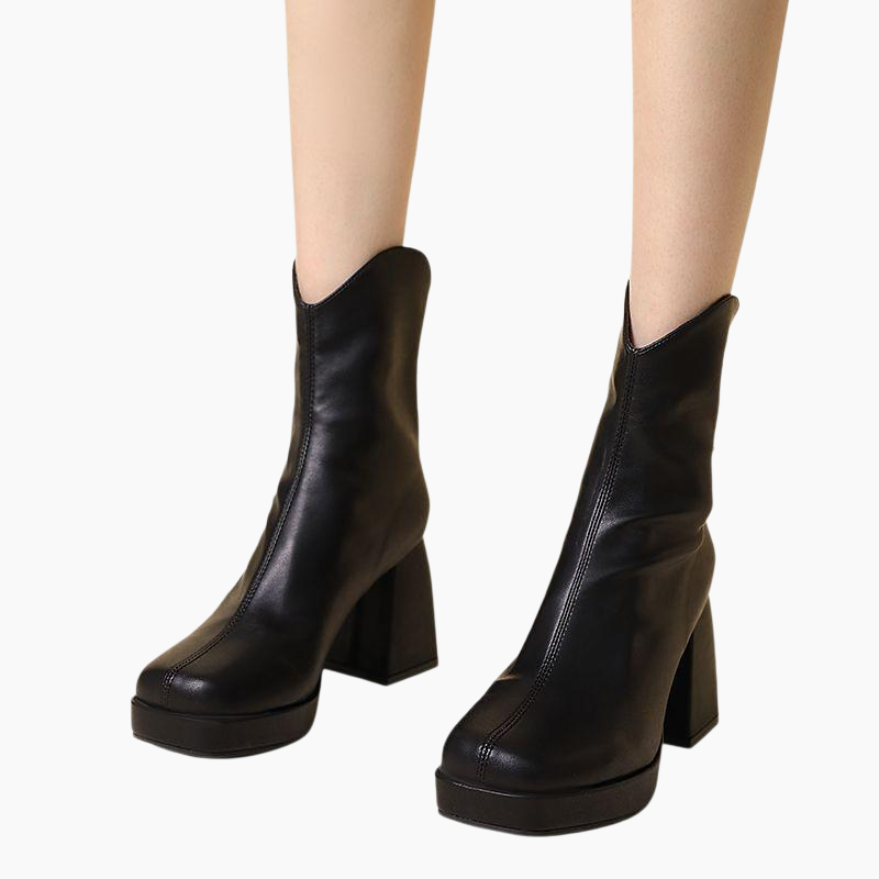 여자 스퀘어 워커 힐 키높이 앵클부츠 8CM 23D829