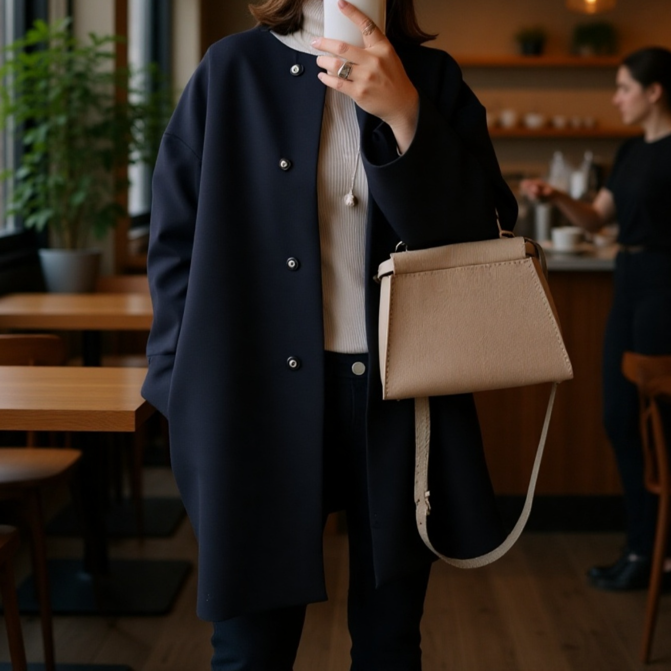 프리미엄 여성 가을 겨울 솔리드 코트 루즈핏 일자 상의 모직 코트 무드 코트