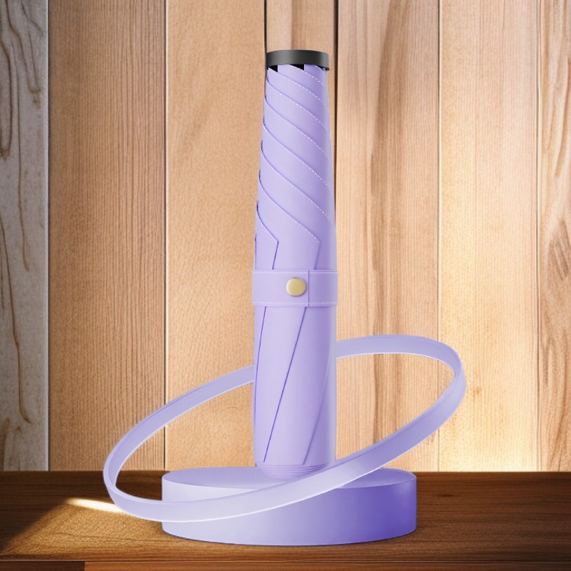 Close-up of three-fold umbrella handle and folding mechanism