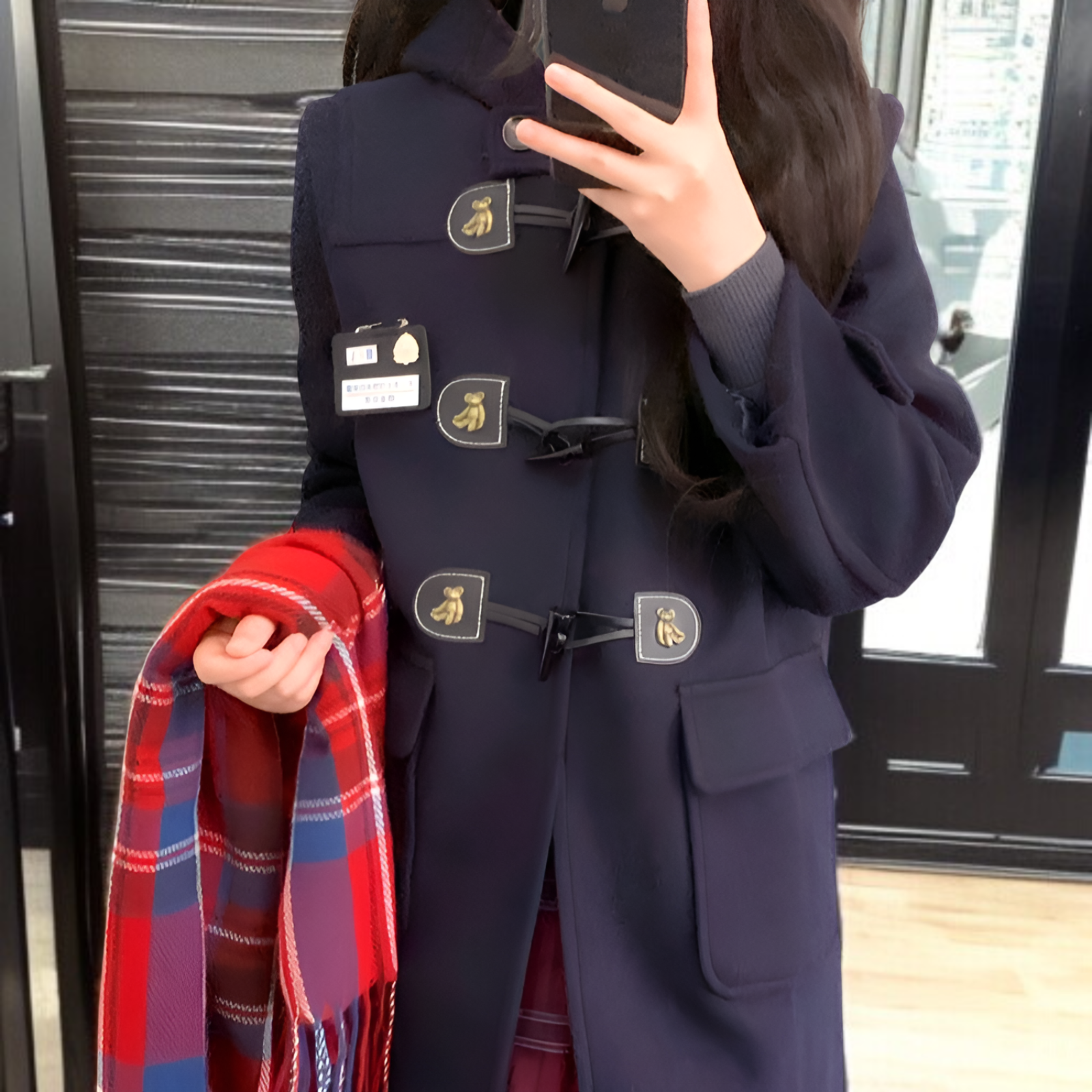 JKホーンボタンコートウールコートレディース秋冬日本オールマッチカレッジスタイルキルティング両面ウール厚手ロング