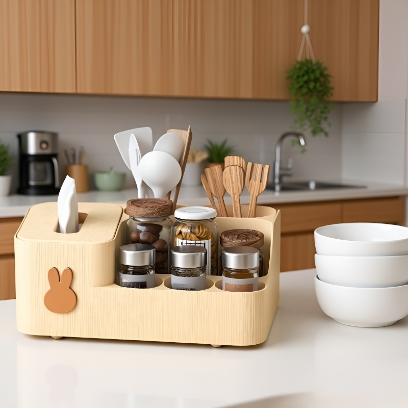 仕切り付き収納の大容量卓上ティッシュボックス