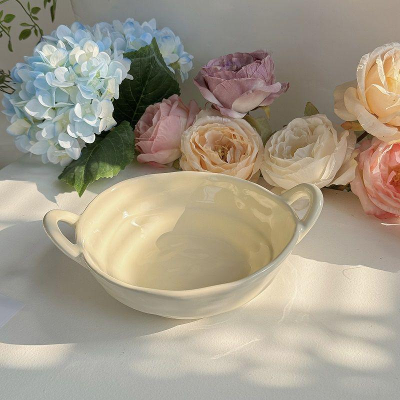 Keramik-Doppelhenkelschale, unregelmäßiges Design, für Obst, Salat, Nudeln und Studentenwohnheim