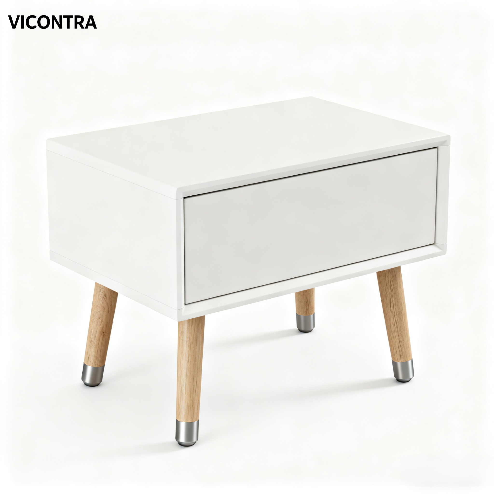 크림색 침대 옆 탁자, 모던 미니멀리스트 스타일, 침실 침대 옆에 있는 작은 수납장.