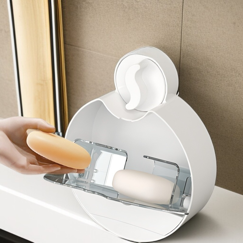 翻蓋吸盤免打孔壁掛式瀝水香皂盒