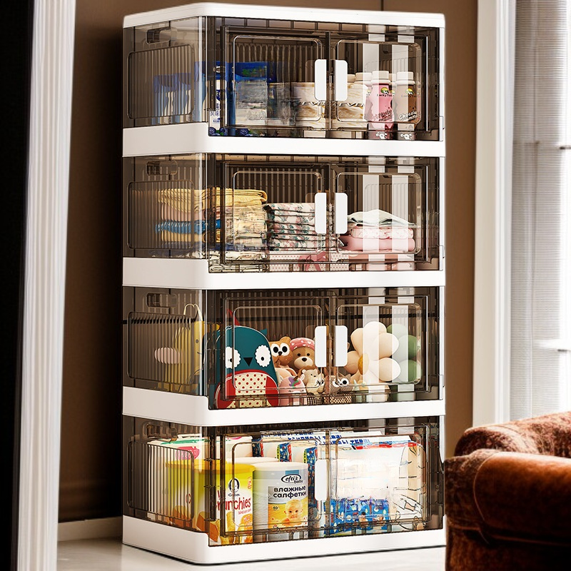 Vista lateral de la cajonera de plástico en cocina