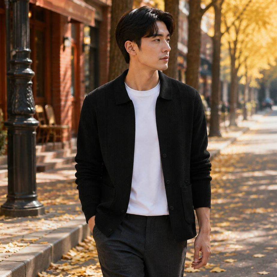 남성용 니트 자카드 스웨터 가디건