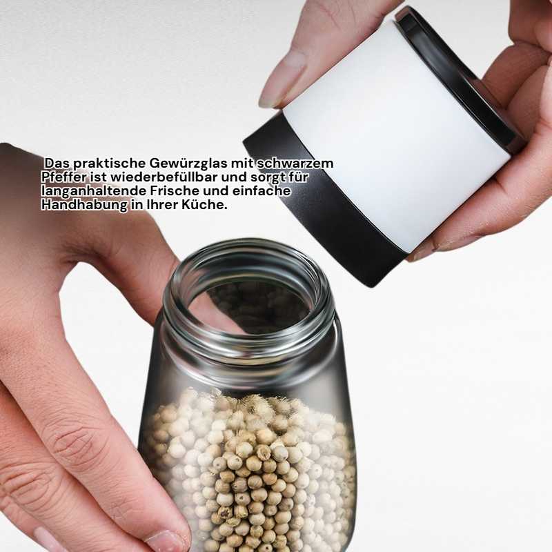 Handbetriebene Pfeffermühle für den Haushalt, Gewürzglas mit schwarzem Pfeffer
