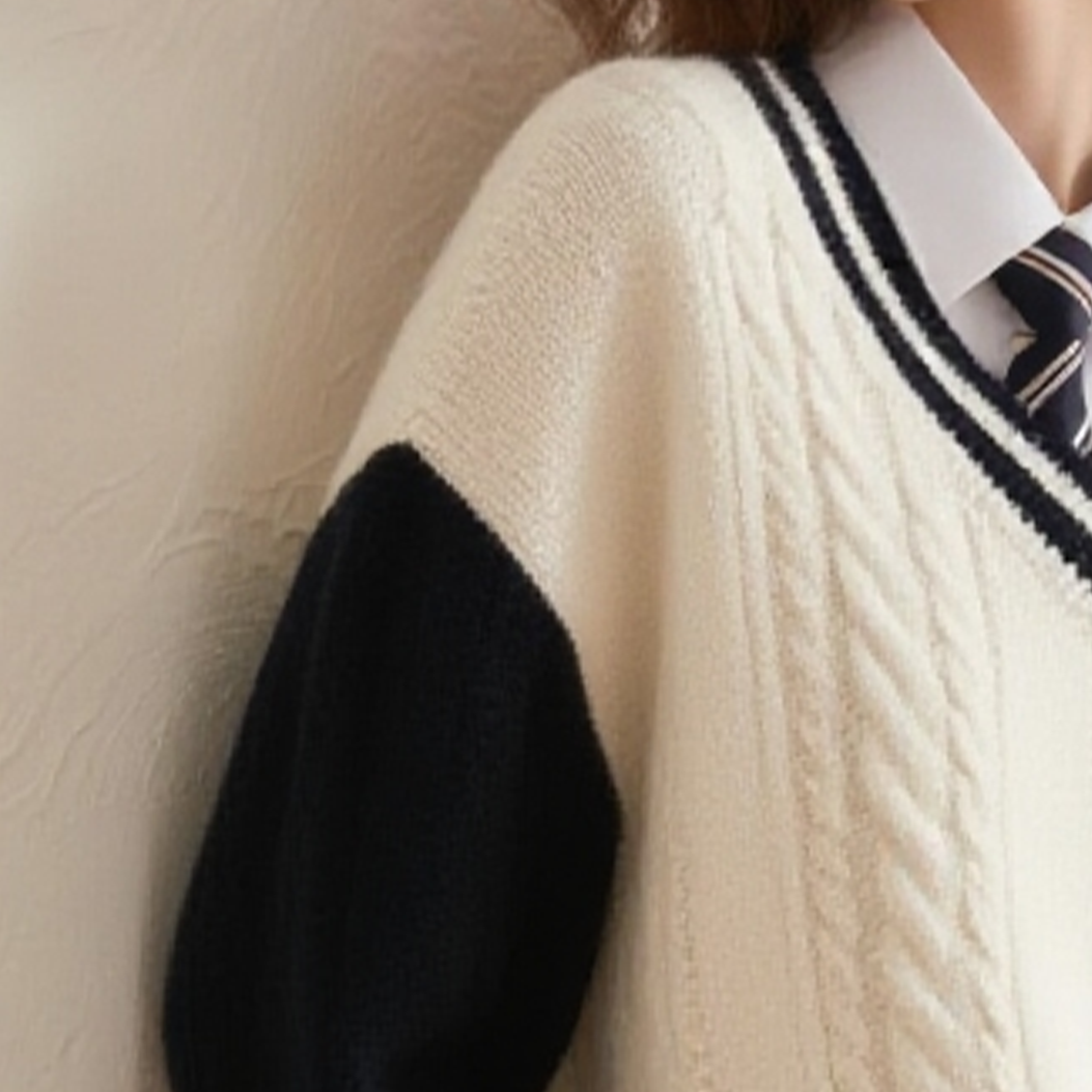 컬러블록 브이넥 니트