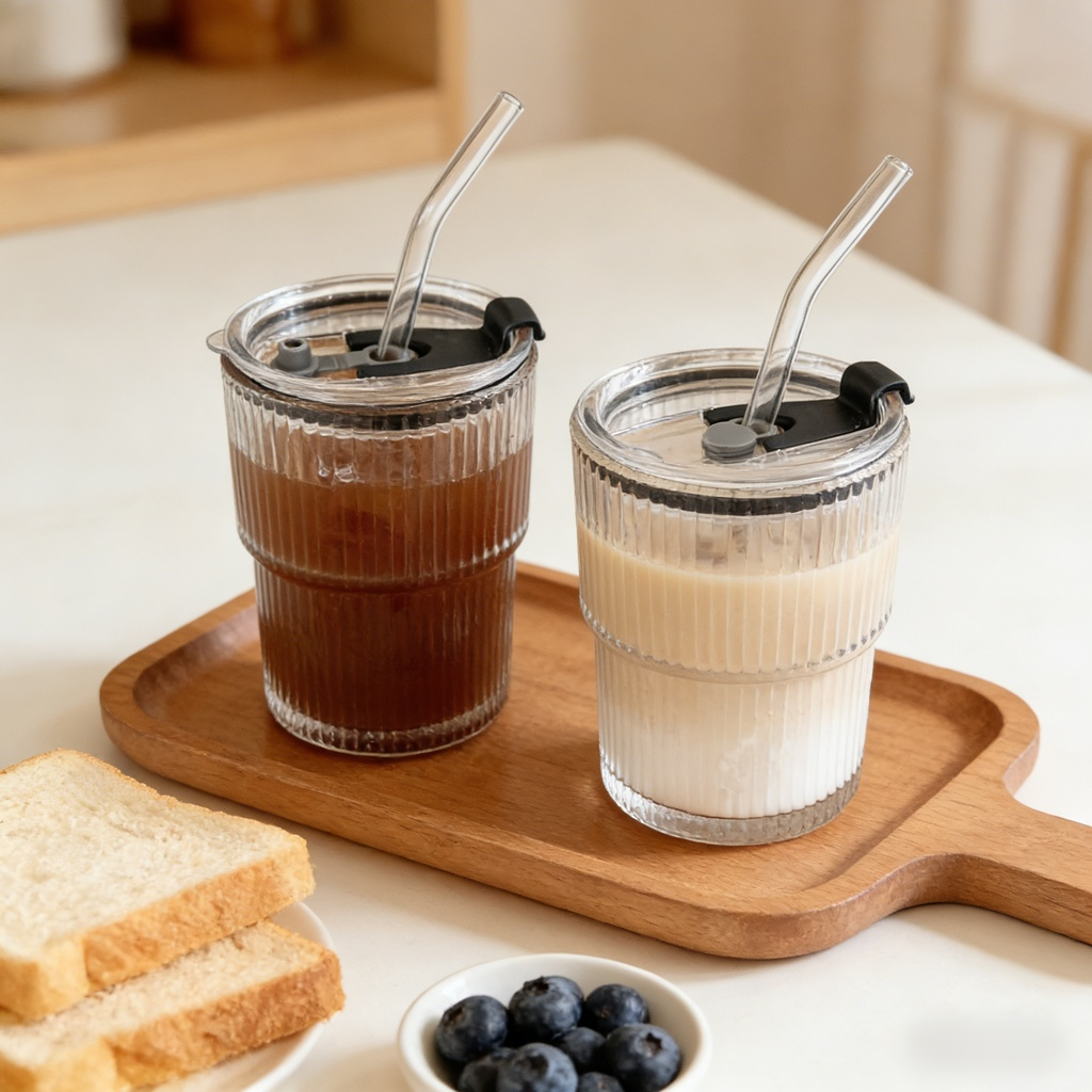 豎紋竹節杯家用透明玻璃杯