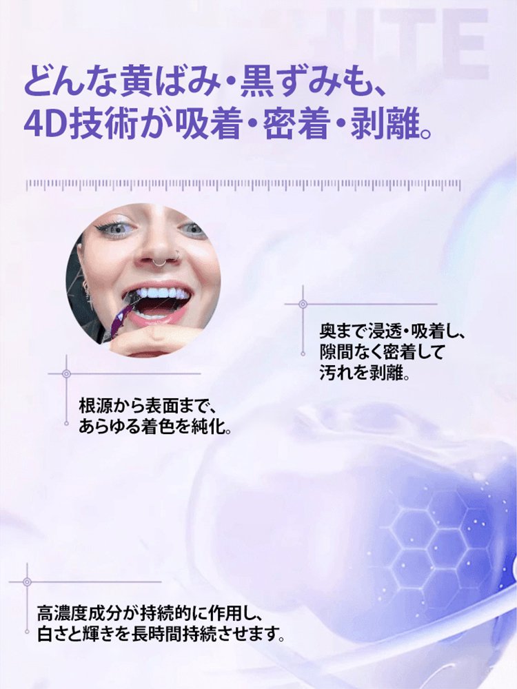 たった一枚で、白く輝く自信の笑顔へ。 歯の黄ばみをケアする美白ホワイトニングパッチ。