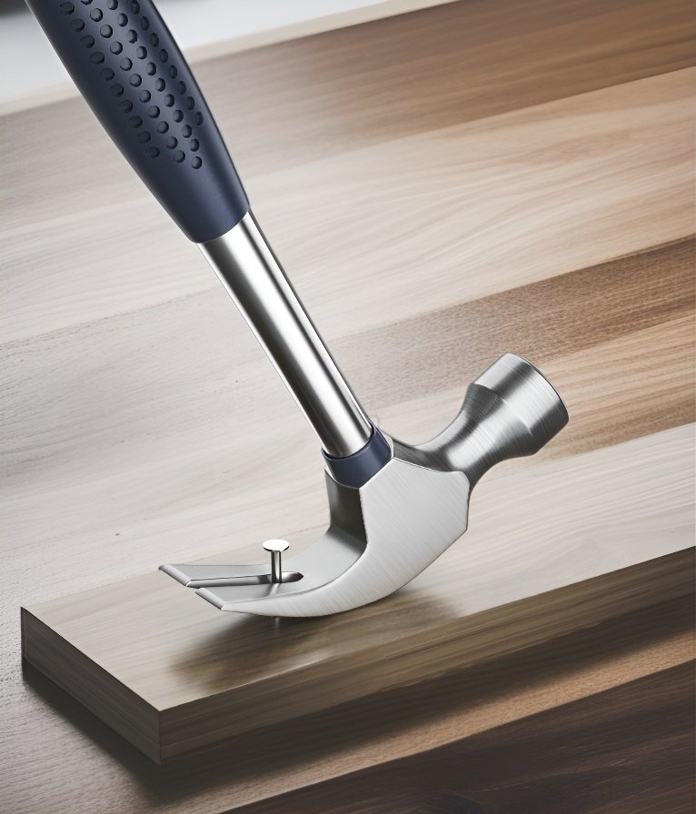 DIY作業台でハンマーを使う様子