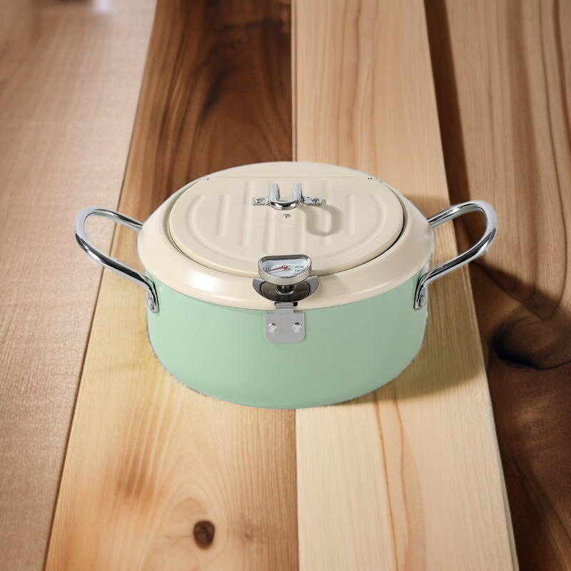 Japanese Iron Deep Fryer with Thermometer, Tempura Saver, Flip Cover Design