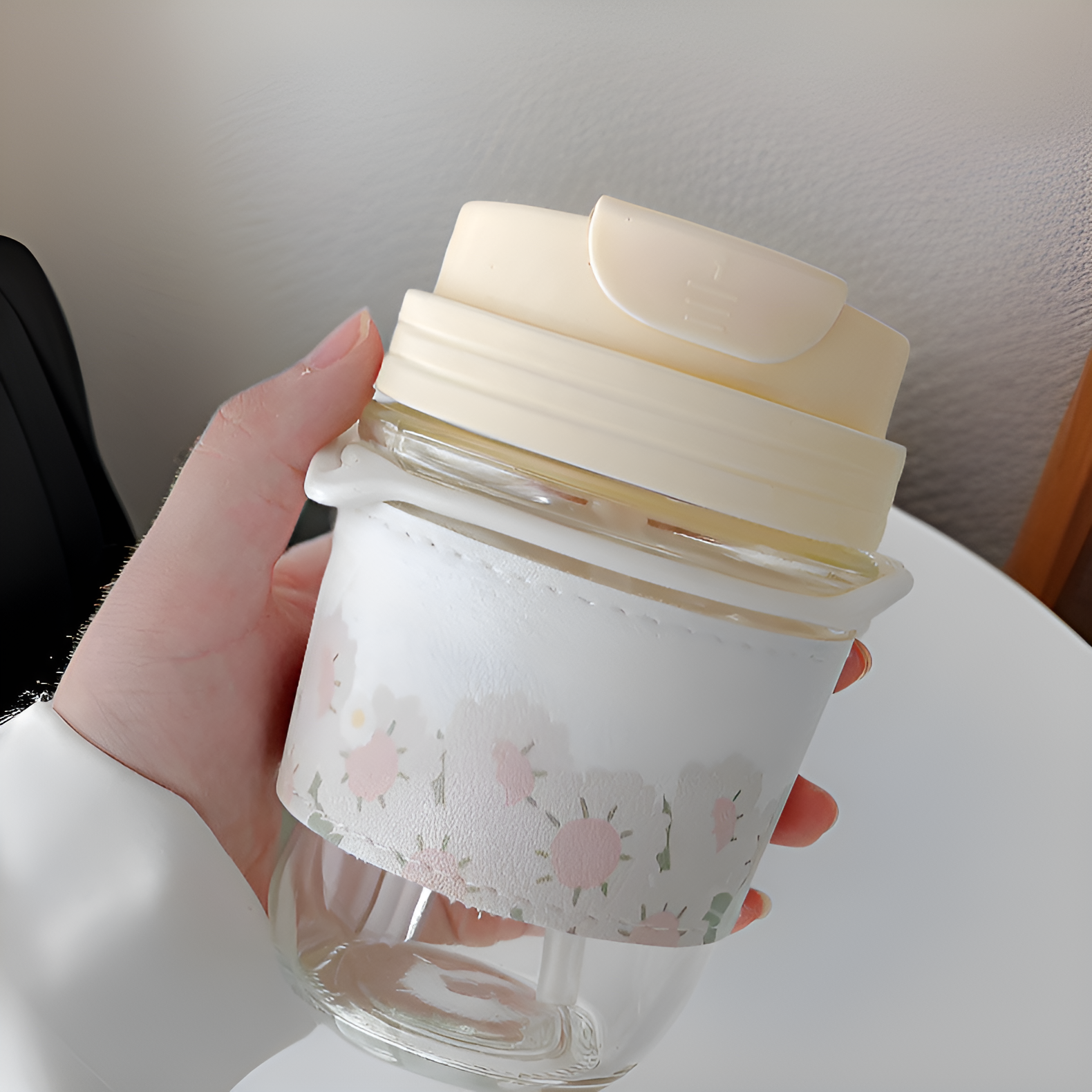 高級パールガラスウォーターカップ ダブルストロー付きコーヒーカップ ギフト用カップ