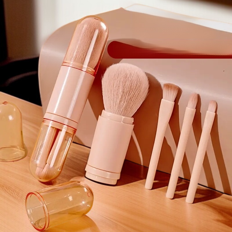 Four in one portable makeup brush set