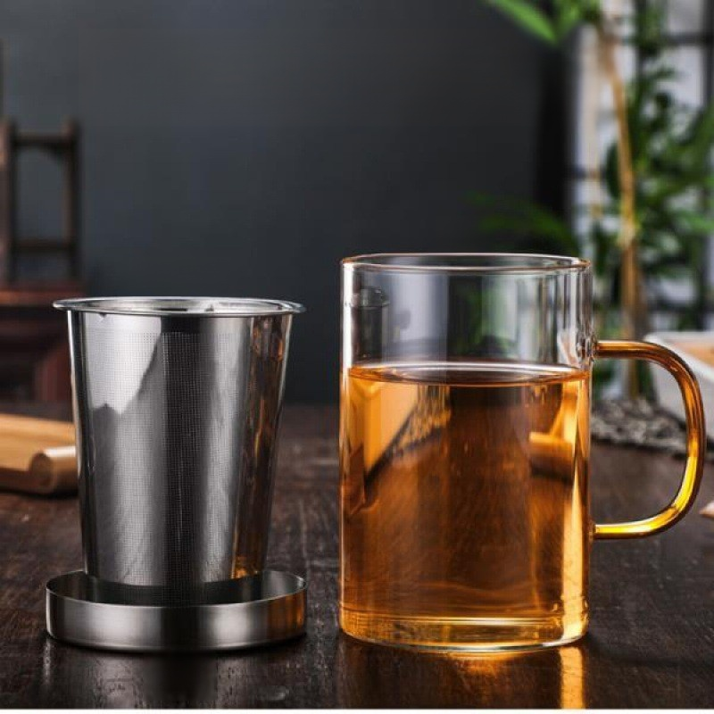 Glass Stainless Steel Filter Tea Cup