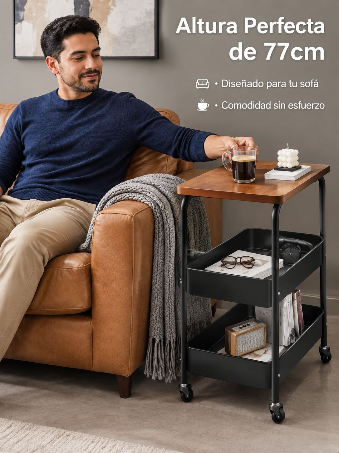 Mesita lateral pequeña para bebidas y libros