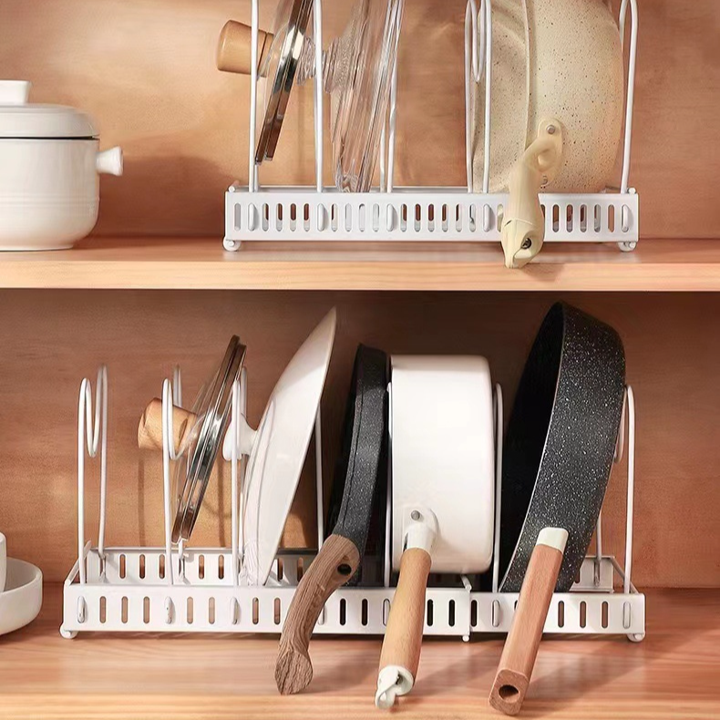 Estante de almacenamiento ajustable para ollas y sartenes