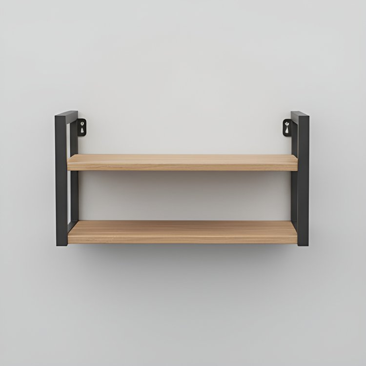 통나무 컬러 2중 벽면 수납 선반