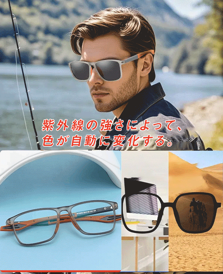 【職人技が光る老舗眼鏡工房発】遠近両用累進多焦点チタン調光老眼鏡|超軽量11g|ブルーライトカット✨