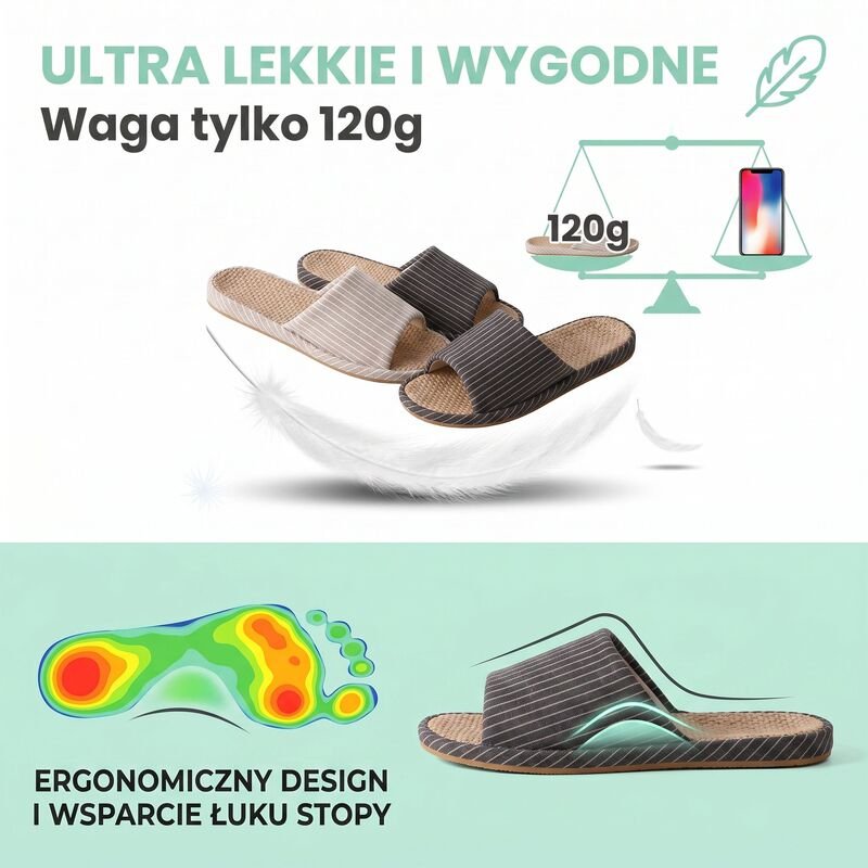 Kapcie lniane na plażę i do domu, odporne na zapachy, oddychające