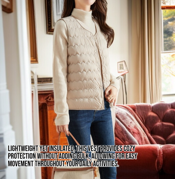 Model wearing women's short warm vest