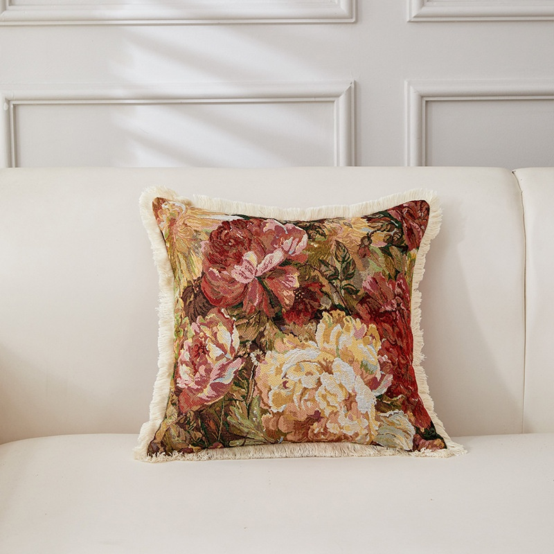 Coussin décoratif rétro en coton et lin