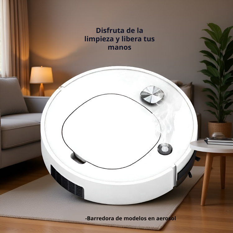 Robot aspirador fregando el suelo de madera