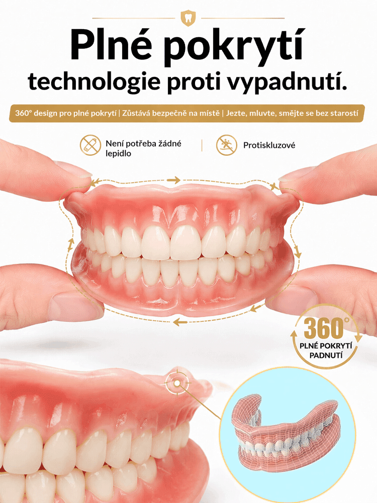 Dárková sada nových celoplošných zubních protéz