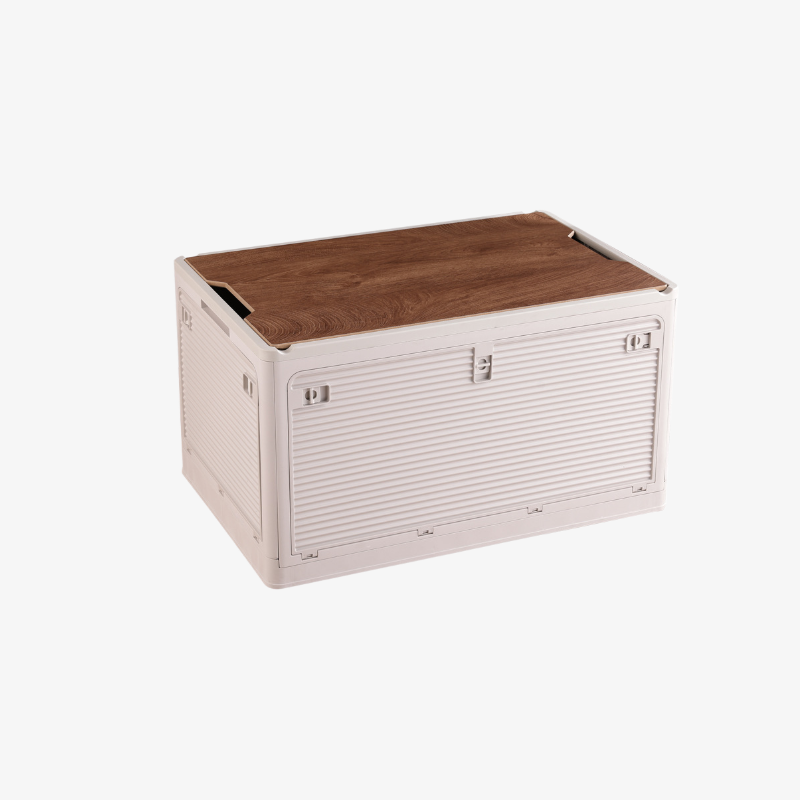 Multifunkční skládací úložná krabice na piknik s dřevěným víkem pro domácí i automobilové použití