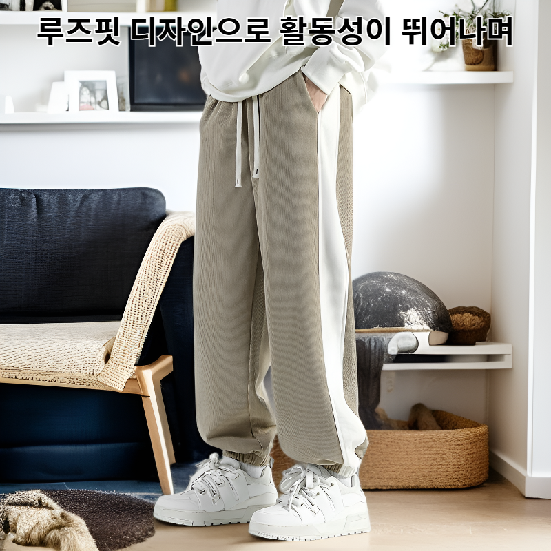 남성용 코듀로이 캐주얼 루즈핏 트레이닝 팬츠