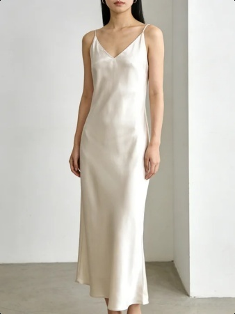 Meerjungfrauenkleid aus weißem Satin mit Spaghettiträgern, Mondscheinweiß