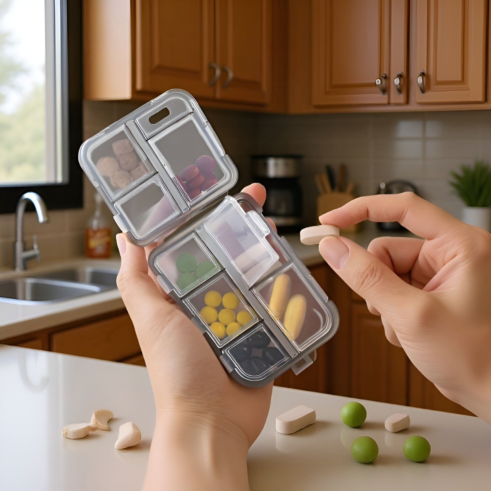 10-Compartment Sealed Portable Pill Case, Small PP Medicine Organizer