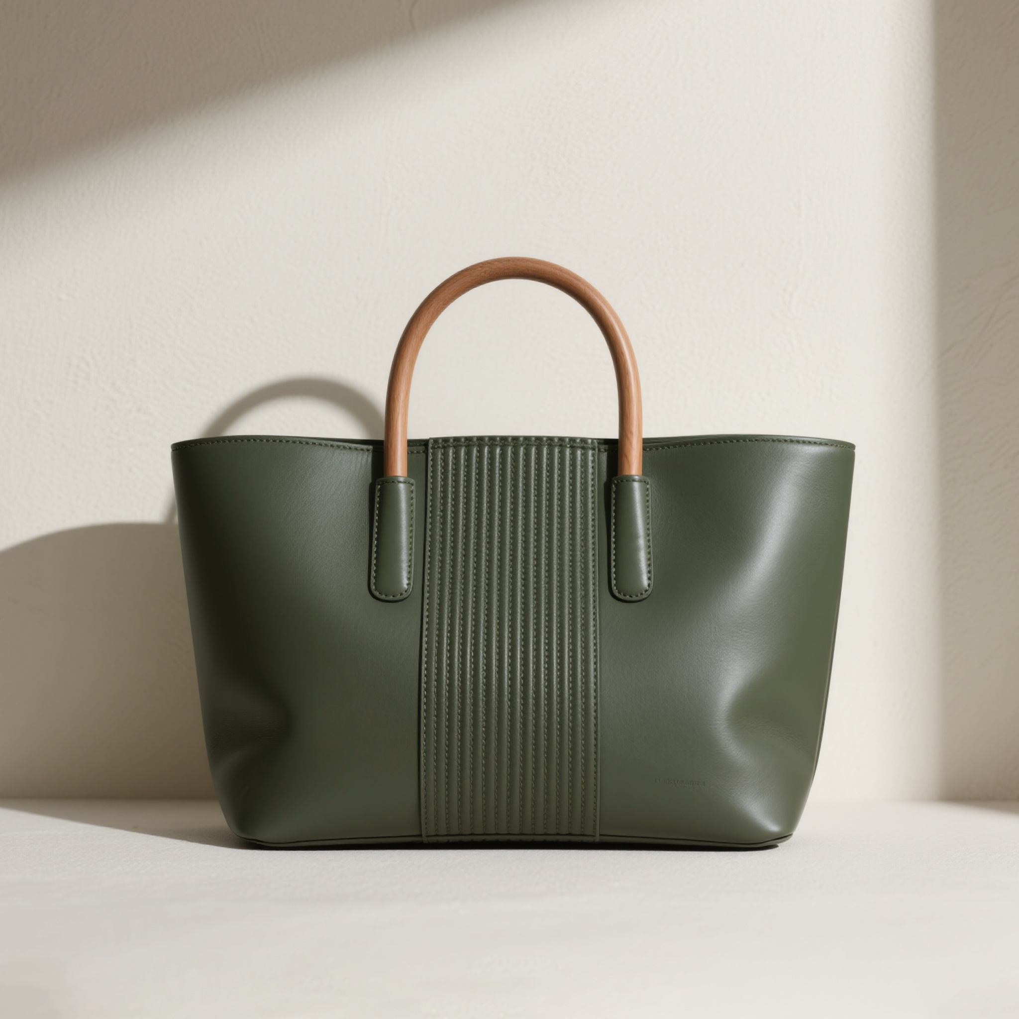 กระเป๋าถือหนังดีไซน์หรูด้ามจับไม้