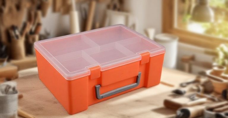 Transparent double-layer plastic toolbox with handle
