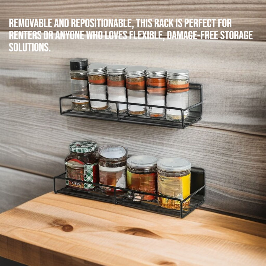 Magnetic kitchen organizer holding spices and utensils