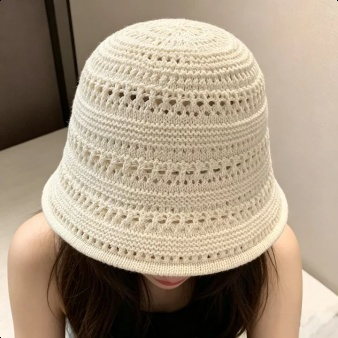 Sommerlicher atmungsaktiver Strick-Bucket Hat Damen  japanischer Stil  neuer Sonnenschutz-Hut
