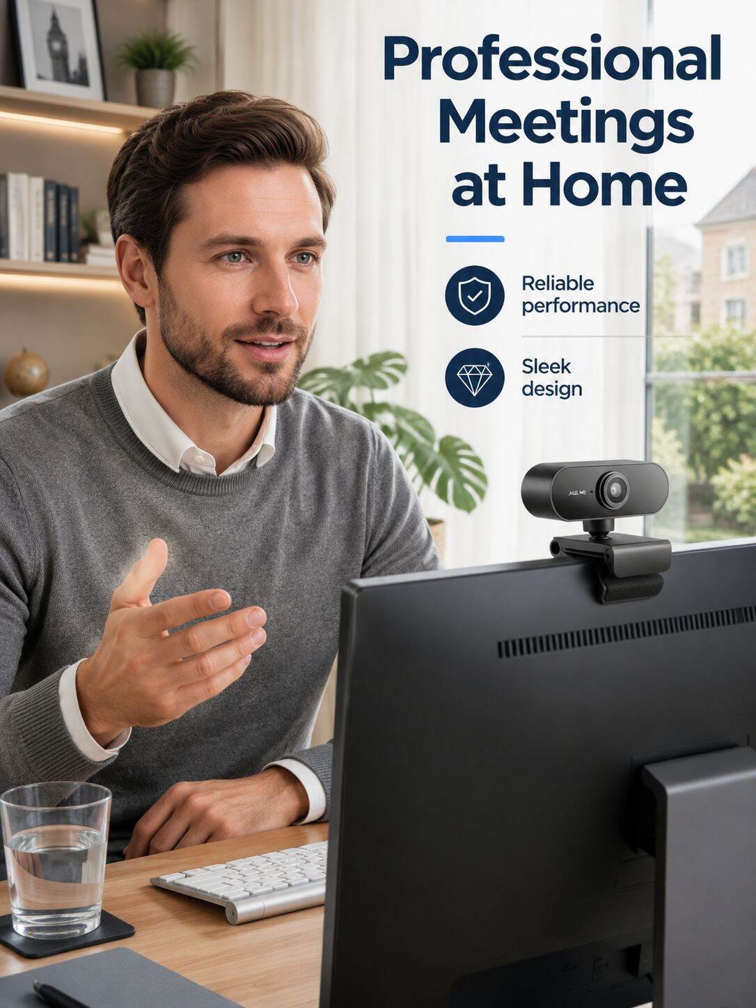 HD 1080P 2K USB Webcam for Desktop/Laptop Live Streaming Online Classes