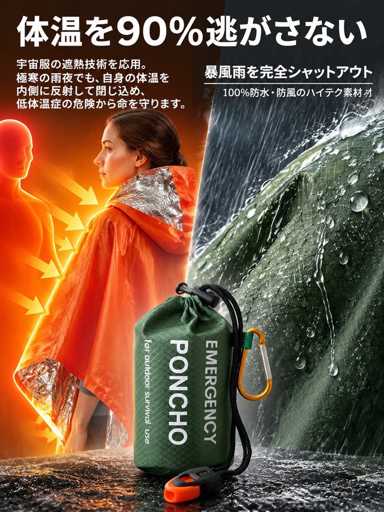 アウトドア用保温レインコート