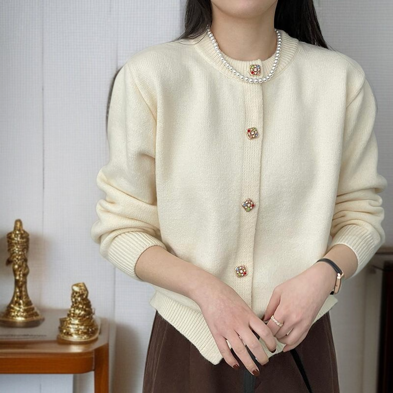 여성 레드 니트 카디건 싱글 큐빅 니트 카디건 버튼 여성 레드 카디건