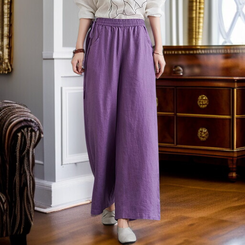 하이웨스트 캐주얼 와이드 팬츠 드롭 와이드 린넨 와이드 팬츠녀