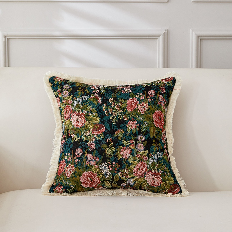 Coussin décoratif rétro en coton et lin