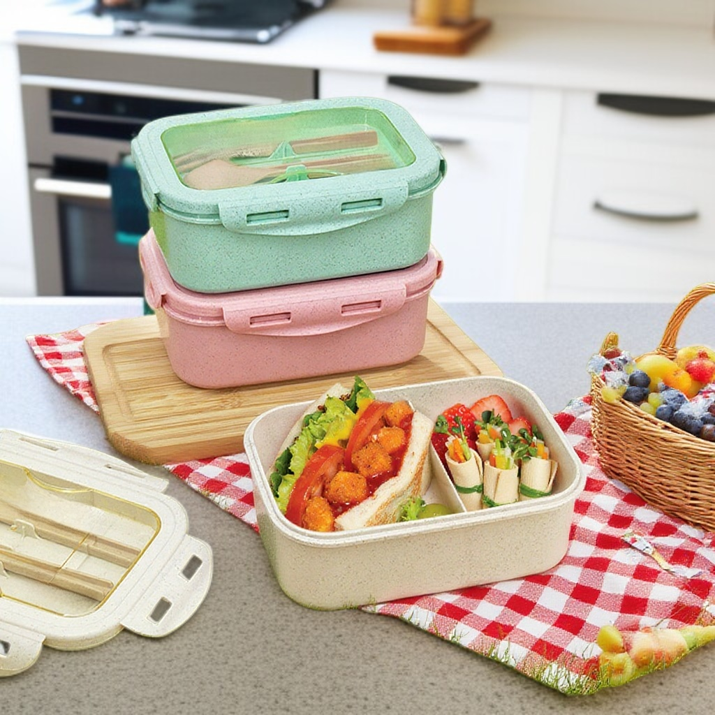 Office worker lunch box with cutlery