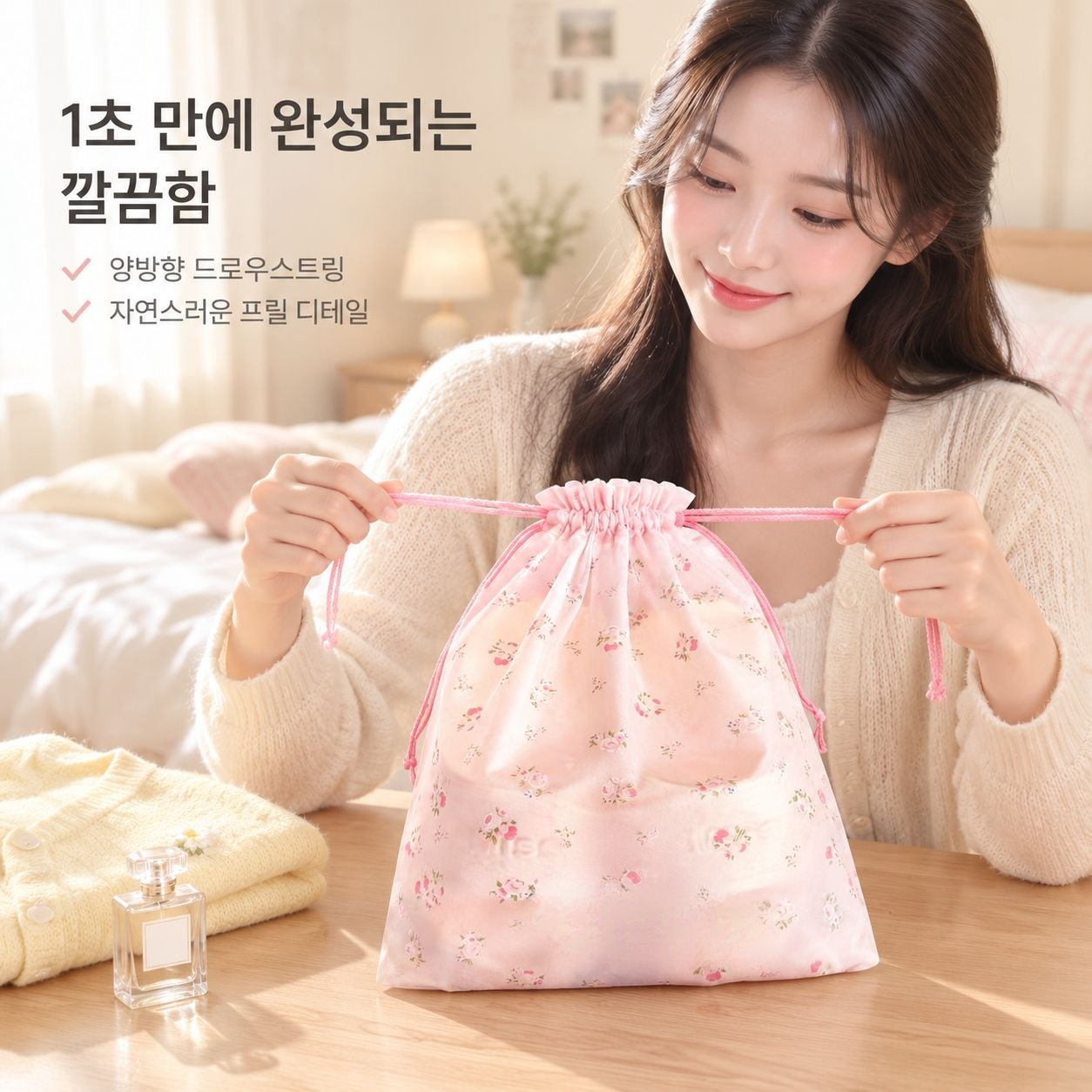 여행복과 신발을 보관할 수 있는 조임끈형 가방