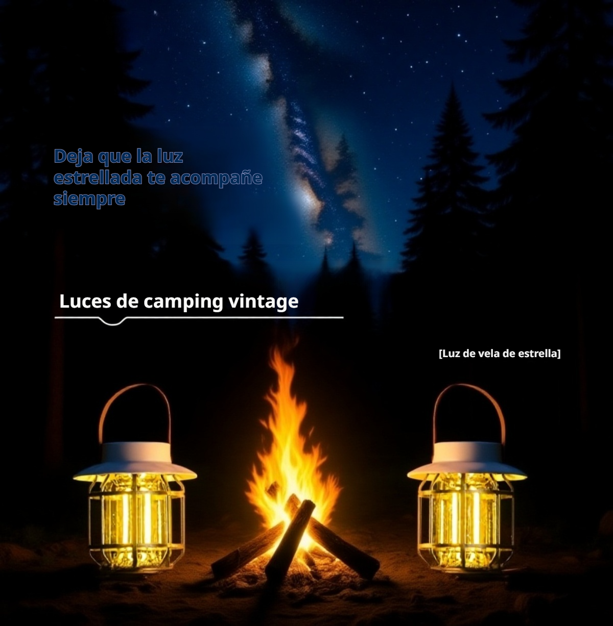 Lámpara vintage de caballo encendida en campamento