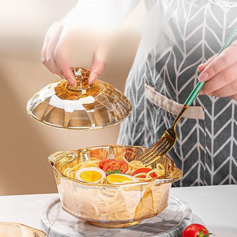 蓋付きのガラス製両手持ちスープボウル