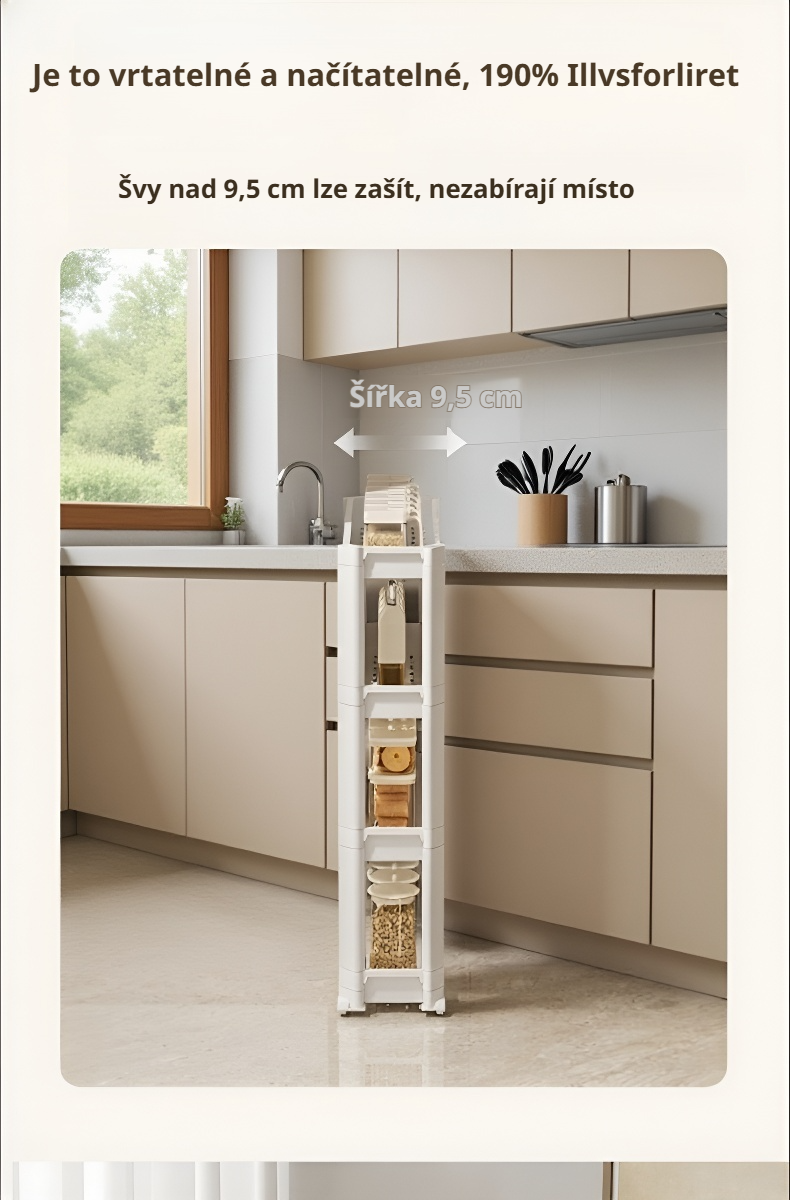 Organizér s policemi na ručníky a čisticí prostředky