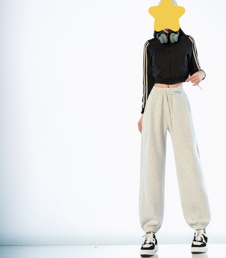 여성 그레이 와이드 빅사이즈 트레이닝 팬츠 세트