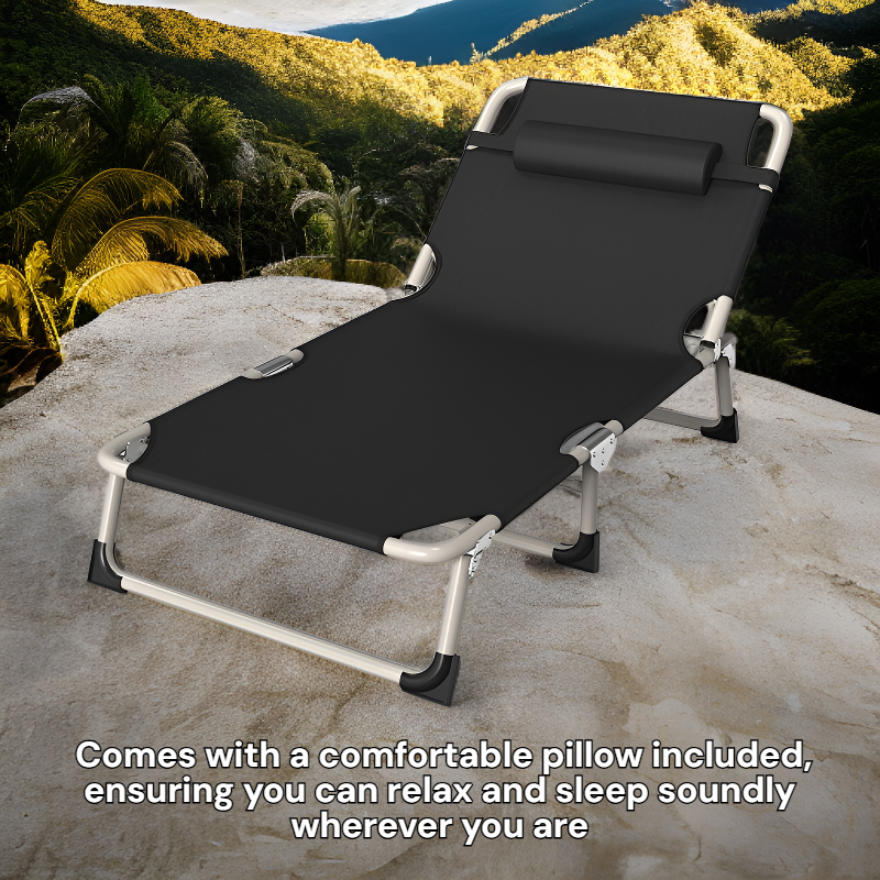 Outdoor three-fold no-assembly iron tube bed with pillow