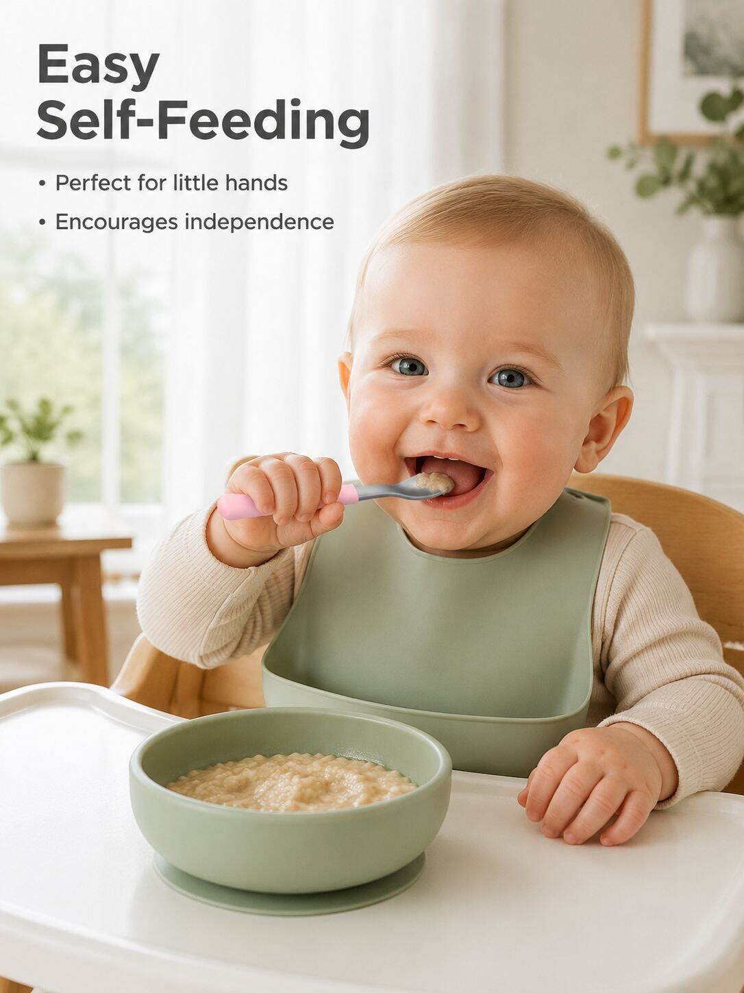 Stainless Steel Baby Spoon with Silicone Sleeves on Both Ends, Safe Feeding Spoon
