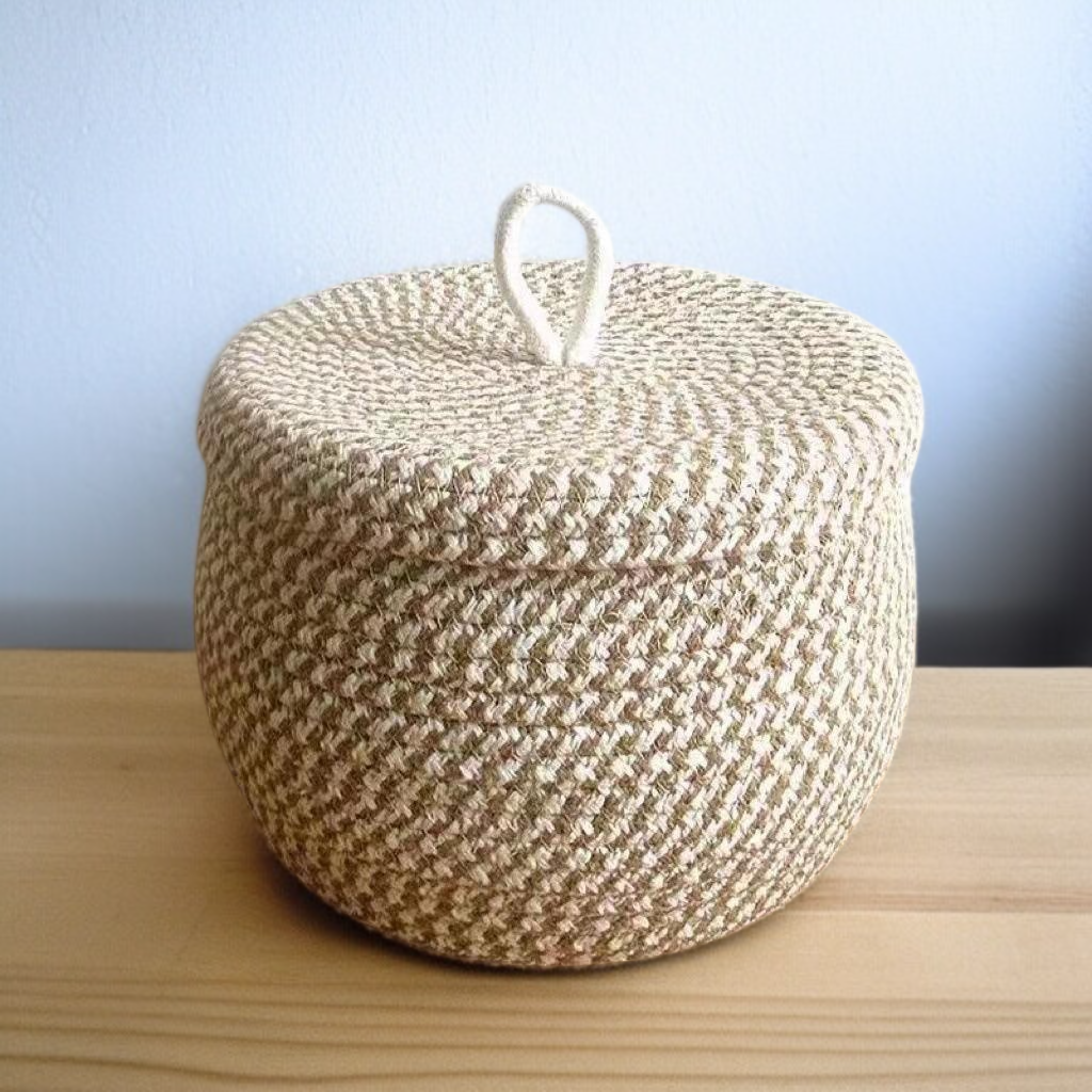 뚜껑이 있는 새로운 면 소재 원형 수납 바구니